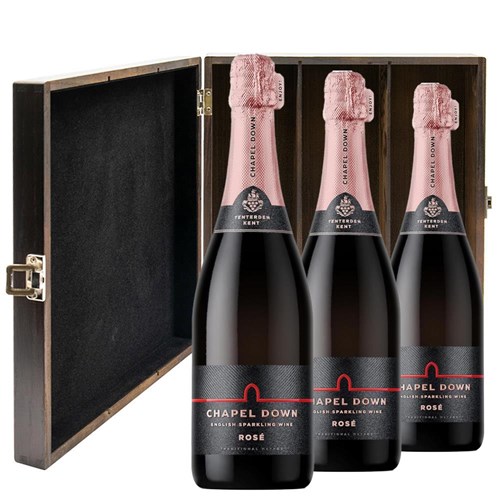 Chapel Down Rose English Sparkling Wine 75cl Treble Elm Wood Gift Boxed (3x75cl)